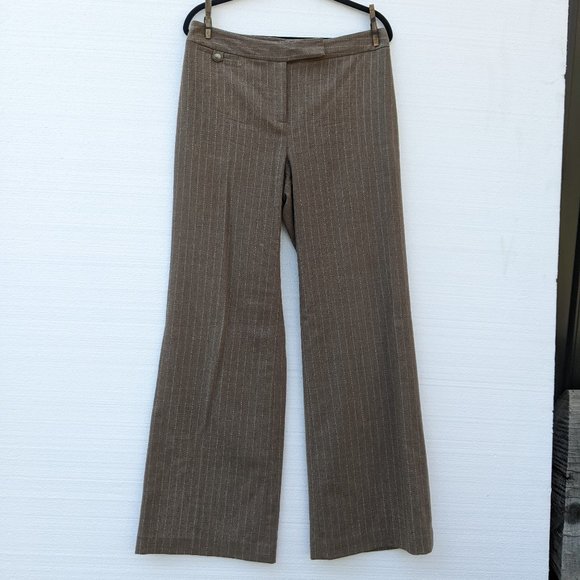 Ann Taylor Pants - Ann Taylor Lindsay Size 12 Striped Wide Leg Wool Pants Trousers Tan